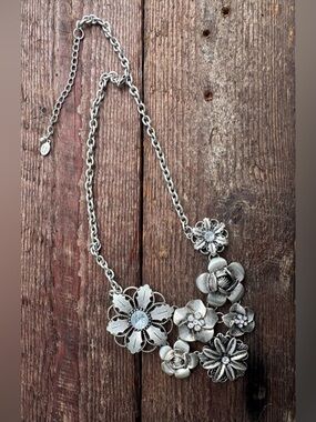 Cookie Lee Silver Floral Cluster Necklace